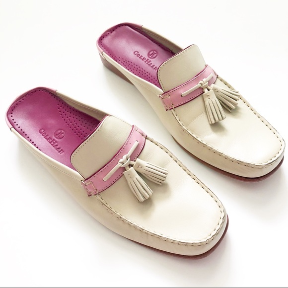 Cole Haan Tassel Cream & Pink Loafer Mule Slide - Picture 2 of 14